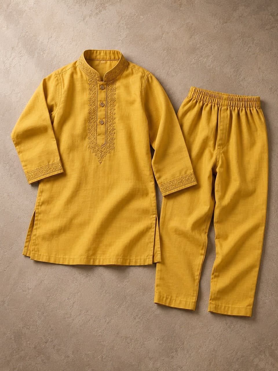 Boys Kabli — Mustard — fabric and stitching detail