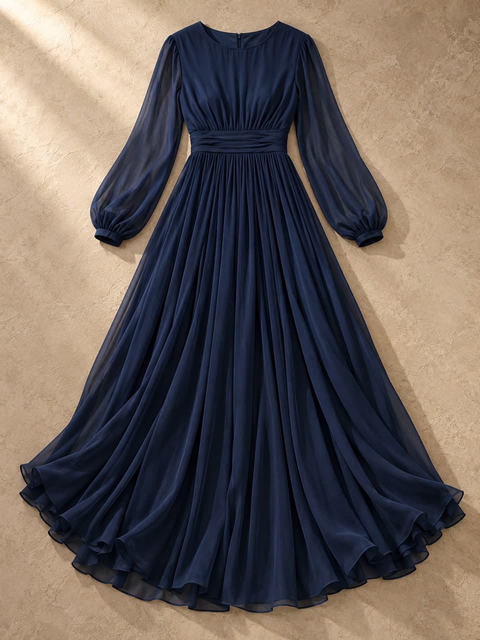 Georgette Gown — Midnight — fabric and stitching detail