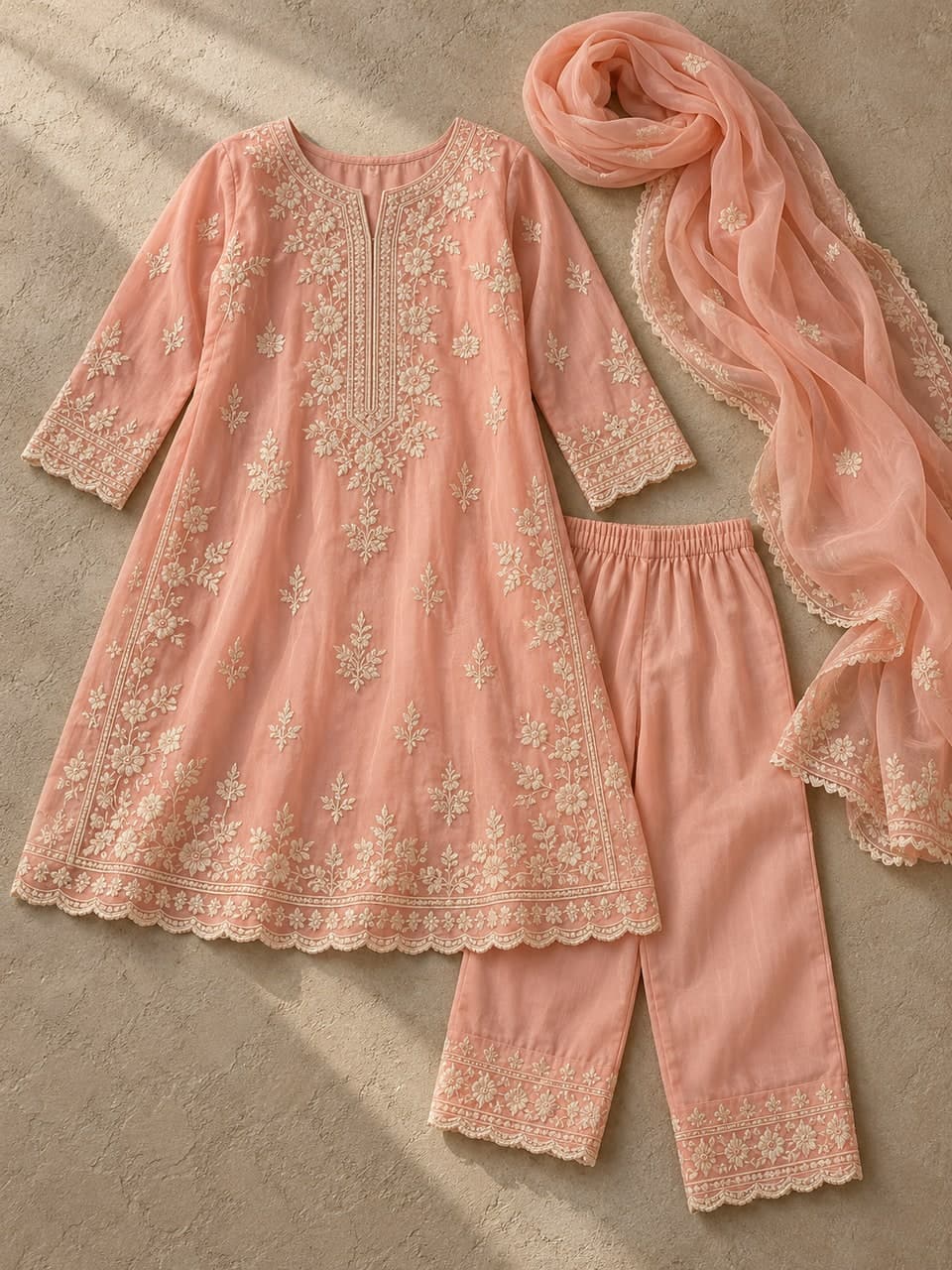Girls 3Pcs — Peach — fabric and stitching detail