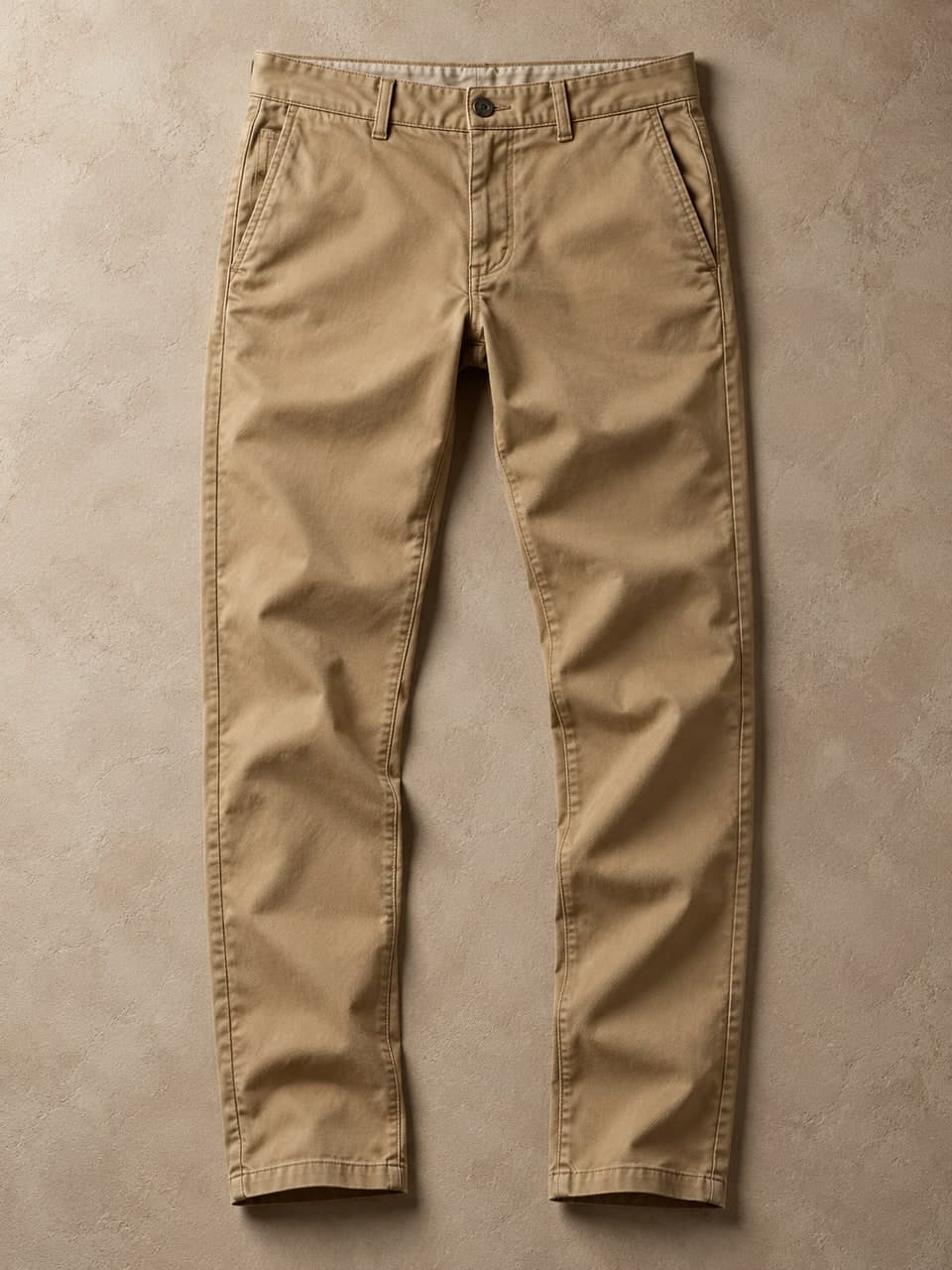 Slim Chinos — Khaki — fabric and stitching detail